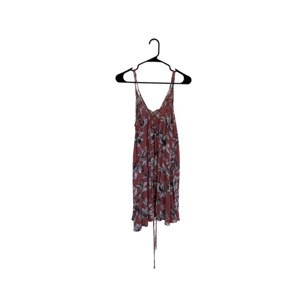 Roxy Spaghetti Strap Tie Front Dress in Pink Floral Print size S